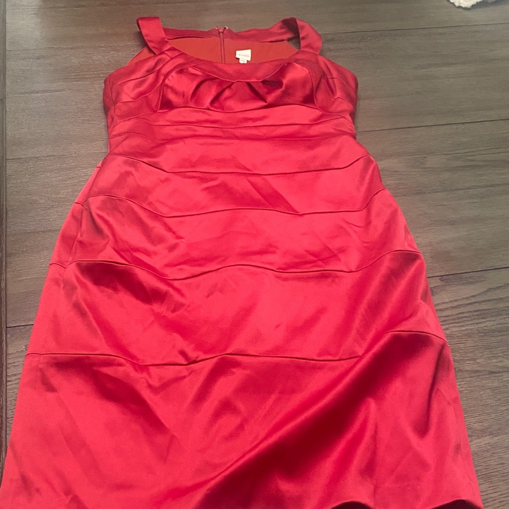 Signature by Sangria Red Satin Tiered Mini Dress